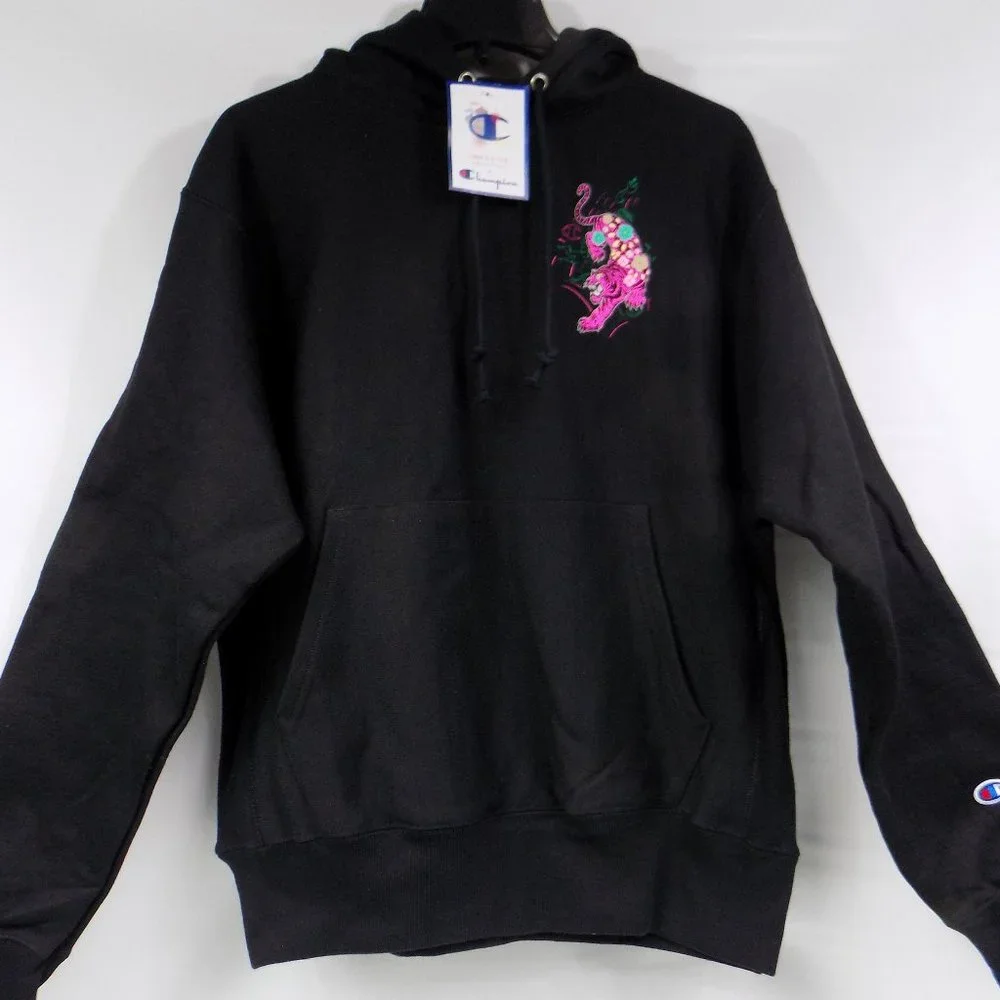 Champion Lunar New Year Collection Black Hoodie Neon Tiger Graphic Size M NWT - Picture 1 of 16